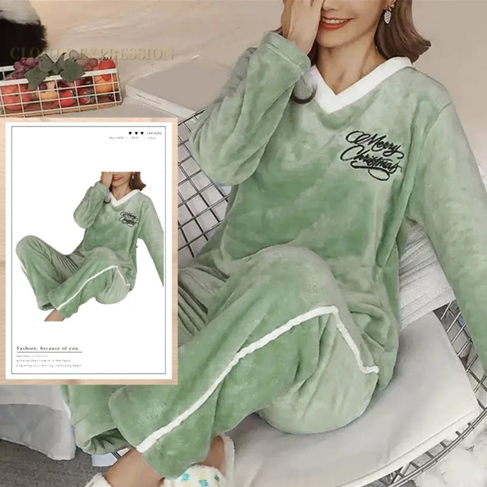 Outono inverno flanela conjuntos de pijamas femininos moda xadrez impresso teddy pijamas veludo homewear kawaii meninas pijamas mujer pijama