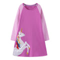 Dxton outono algodão crianças vestido casual apliques crianças em linha reta vestido diário manga listrada meninas vestido escolar