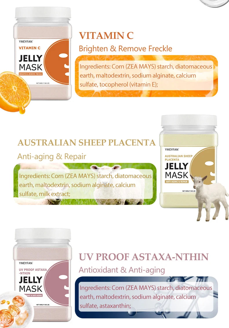 Máscara facial de gelatina em pó para tratamentos faciais, suprimentos para esteticistas, beleza profissional, cuidados com a pele, atacado, máscara em massa