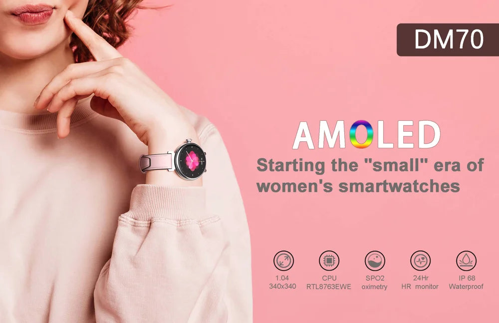 Amoled tela hd azul dente chamada smartwatch feminino relógios inteligentes à prova dwaterproof água esportes monitor de saúde freqüência cardíaca notificação mensagem