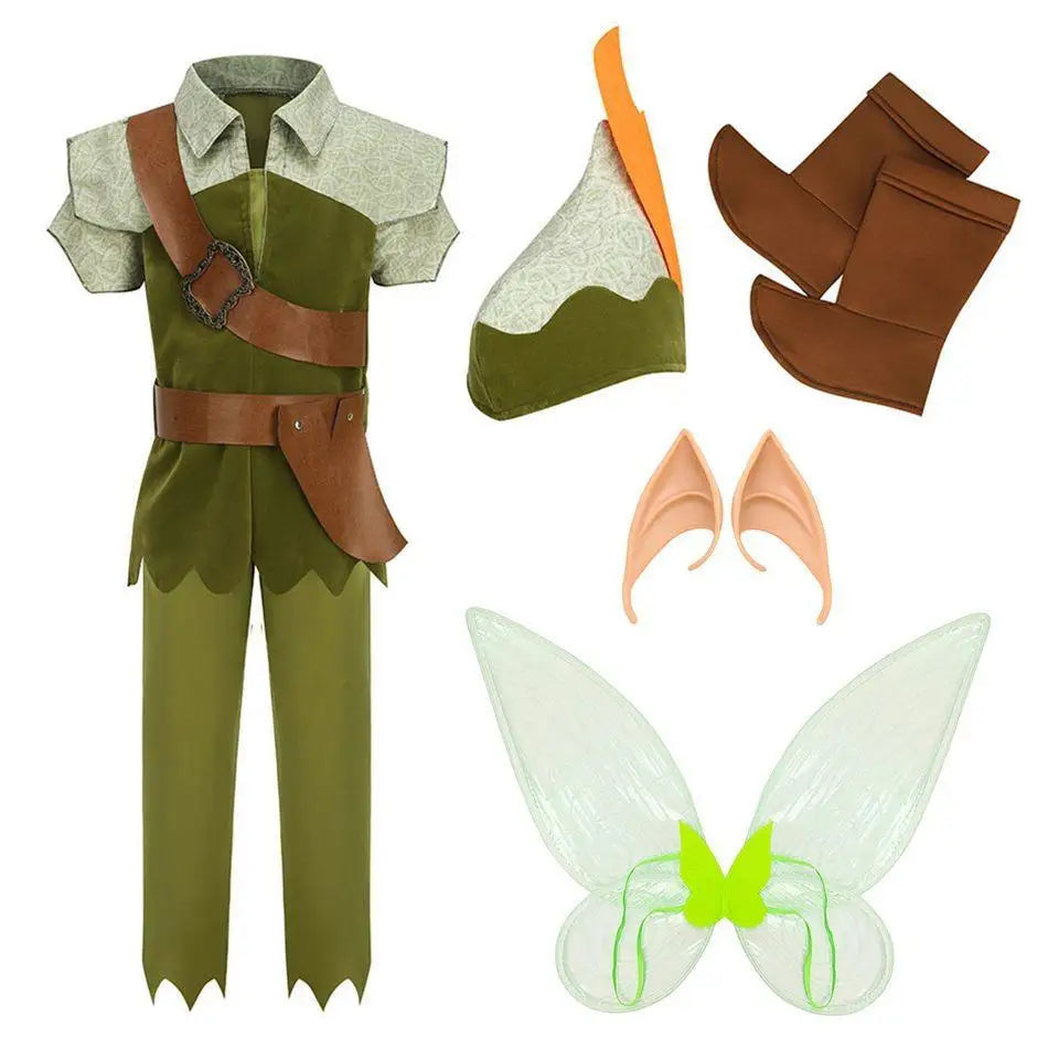 Peter pan cosplay traje de halloween festa das crianças verde elfo roupas natal presente das crianças palco jogar desempenho traje