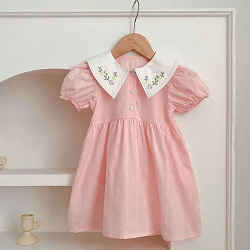 2025 novo verão crianças vestido 2-6 anos crianças vestidos de princesa manga voadora algodão bordado bebê menina vestido de festa irmã roupas