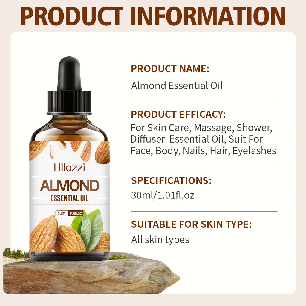 Óleo essencial de amêndoa 30ml, óleo transportador, óleo de cuidado, hidratante, aromaterapia, sabonete, umidificador
