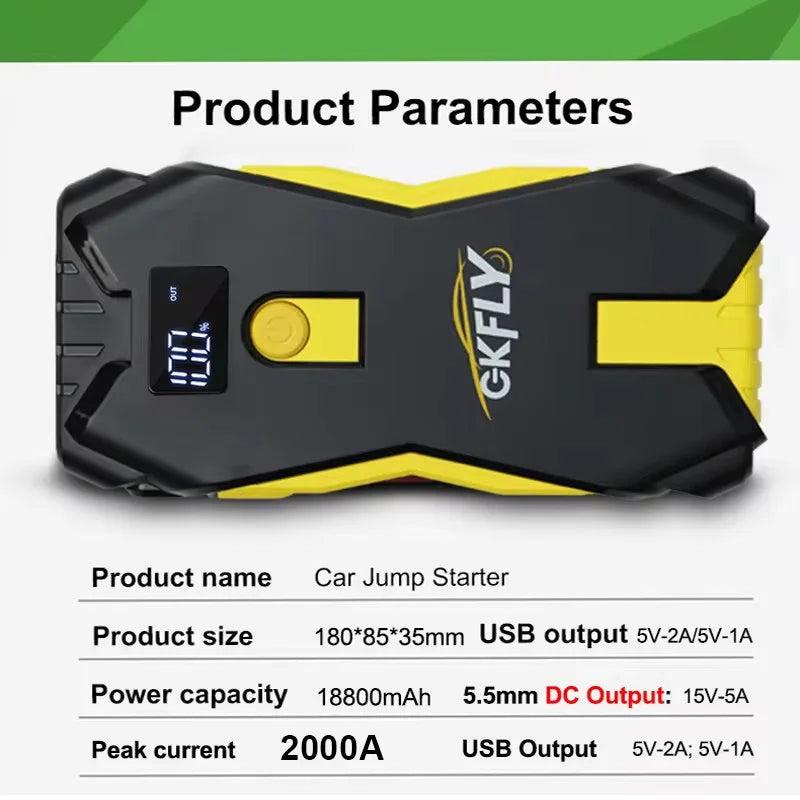 Gkfly 4000a carro ir para iniciantes banco de potência portátil 2000a impulsionador de bateria de carro 12v dispositivo de partida auxiliar para gasolina diesel