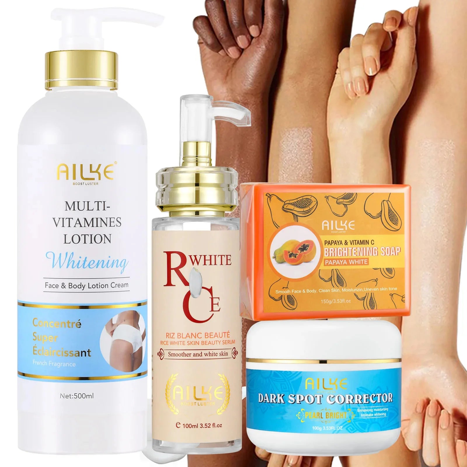 AILKE Kit de cuidados com a pele com multivitamina natural, hidrata, tonificação uniforme, remove manchas escuras e brancas, pele limpa e lisa