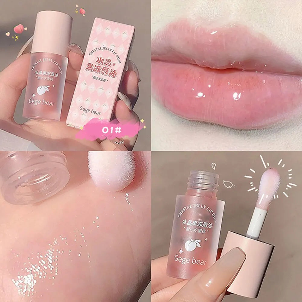 Óleo Labial Gege Bear Crystal Jelly Fruit com Pêssego, Uva e Abacate, Hidratante, Nutritivo e Clareador de Linhas Labiais