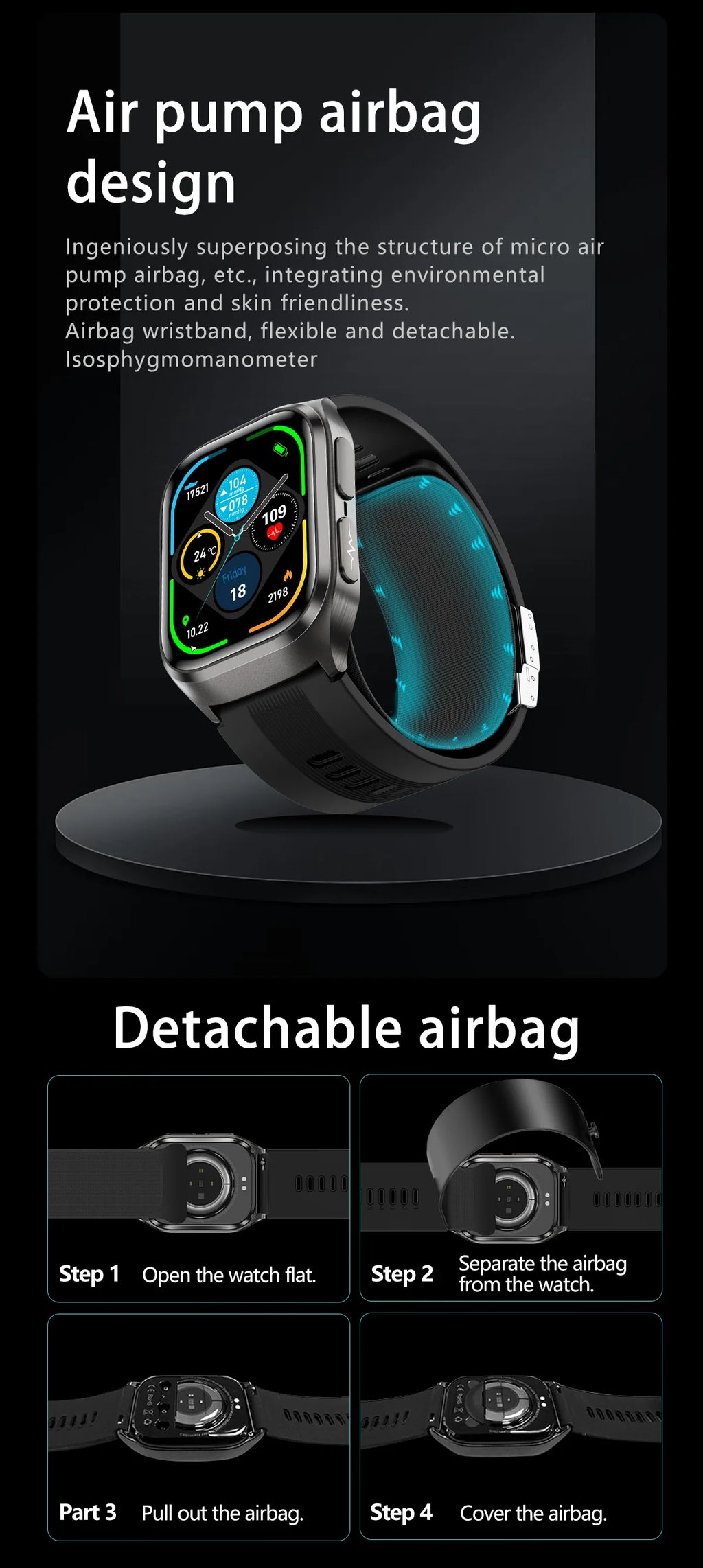 Novo Relógio de Saúde 2026: Medição Precisa de Pressão Arterial, Ácido Úrico e Lipídios no Sangue – Smartwatch Masculino e Feminino à Prova d'Água com Airbag