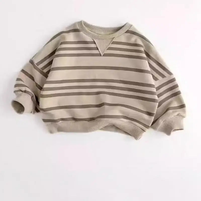 Moletom casual listrado infantil, manga comprida, tops com gola O, pulôver infantil solto, roupas de bebê, meninos, meninas, outono, novo
