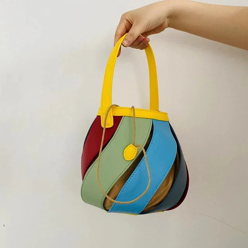 Bolsa feminina retrô de balde geométrico, elegante bolsa versátil de textura feminina, estilista de luxo, 2023
