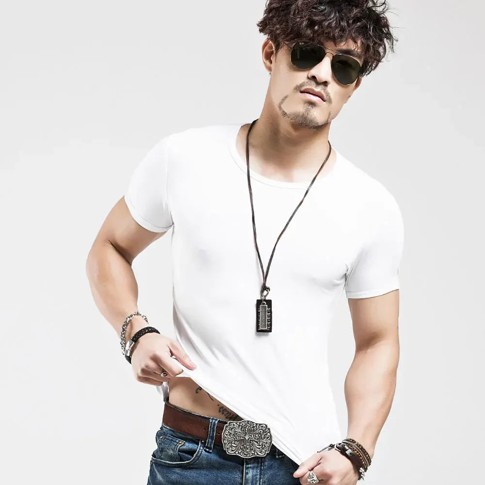 Camiseta Masculina Nova 2026, Gola V, Manga Curta, Moda Fitness, Tamanho 5XL