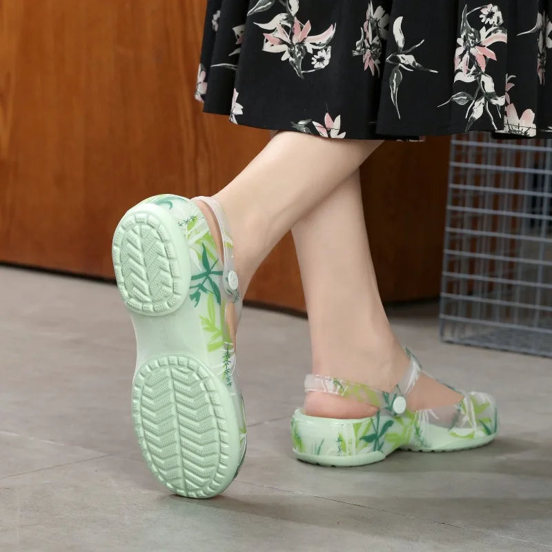 Tamancos de bambu respiráveis femininos, sandálias femininas, mulas femininas, sapatos de jardim, chinelos, fundo macio, plataforma, praia, 35-40, verão