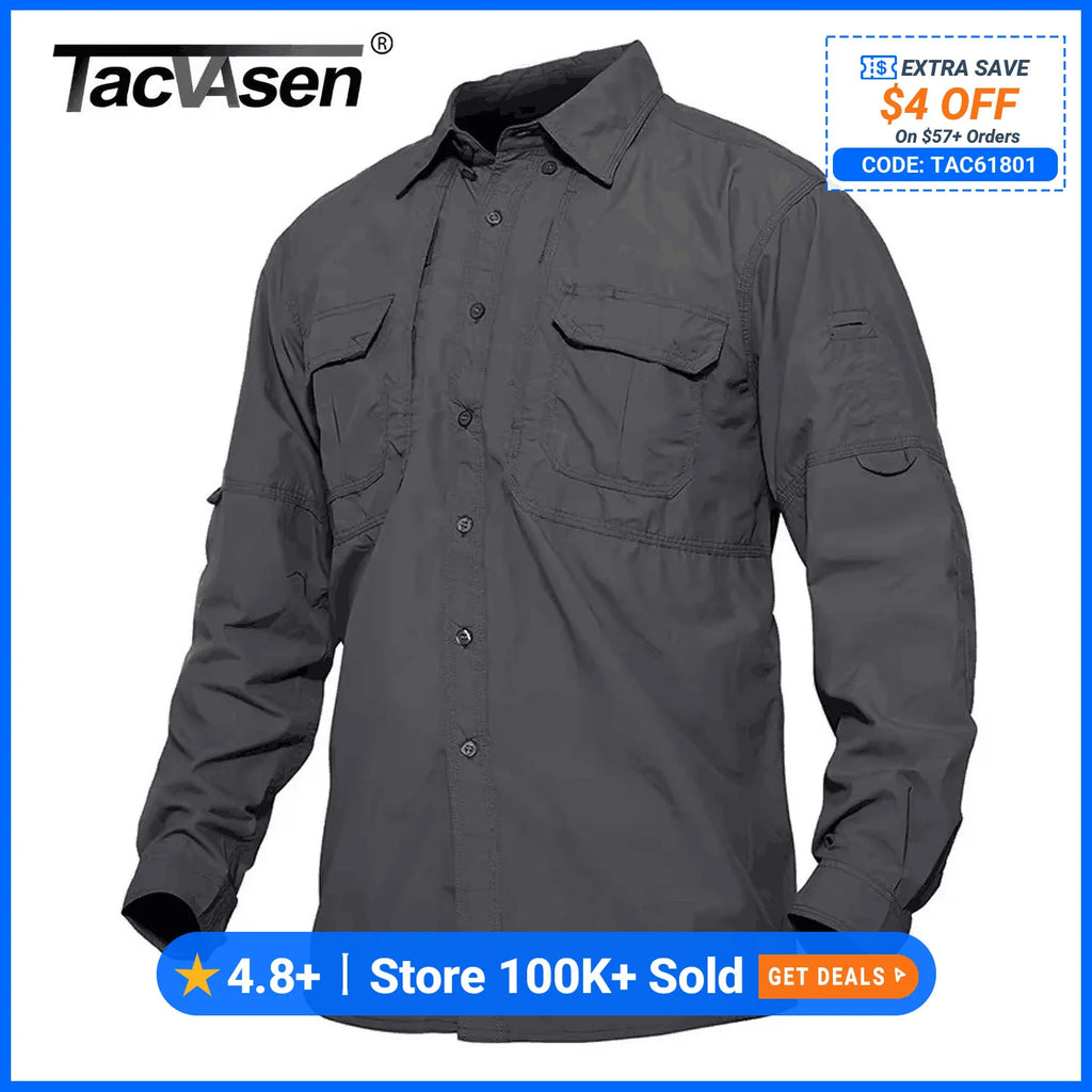 TACVASEN-Camisas leves de manga comprida para homens, camisa de secagem rápida para caminhadas, camisas de nylon para trabalho ao ar livre, carga para o verão