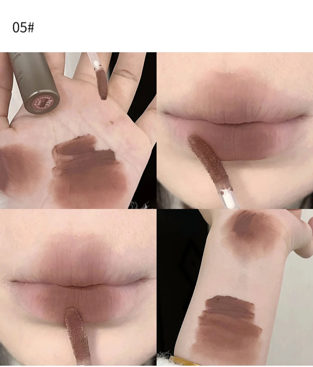 Batom fosco de veludo vermelho escuro, à prova d'água, longa duração, fosco, brilho labial, copo antiaderente, maquiagem labial, maquiagem cosmética