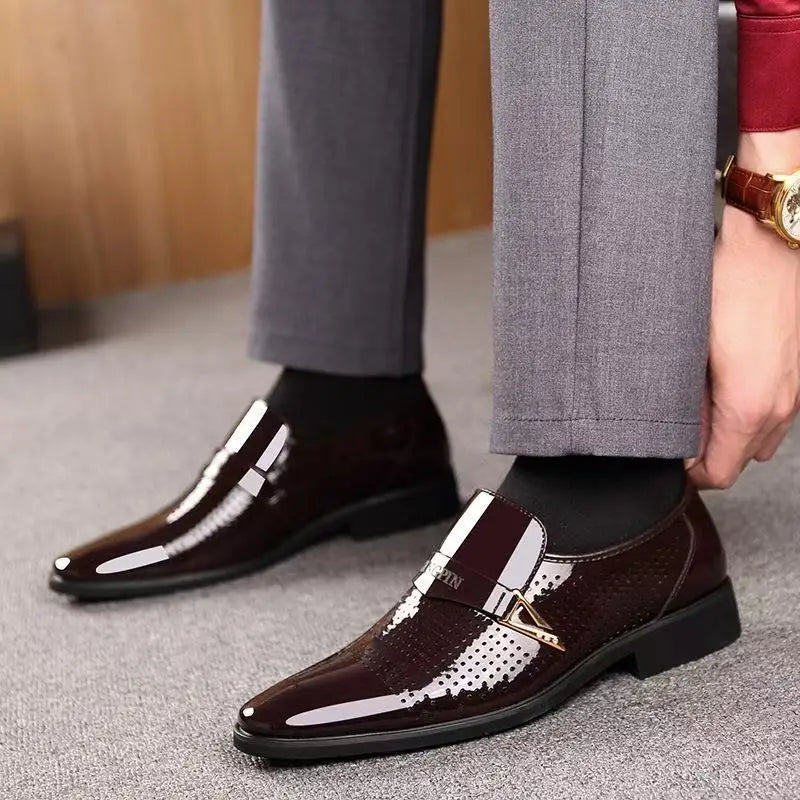 Sapatos de couro casuais de negócios masculinos casamento noivo estilo britânico altura aumentada verão respirável dedo do pé apontado calçados masculinos