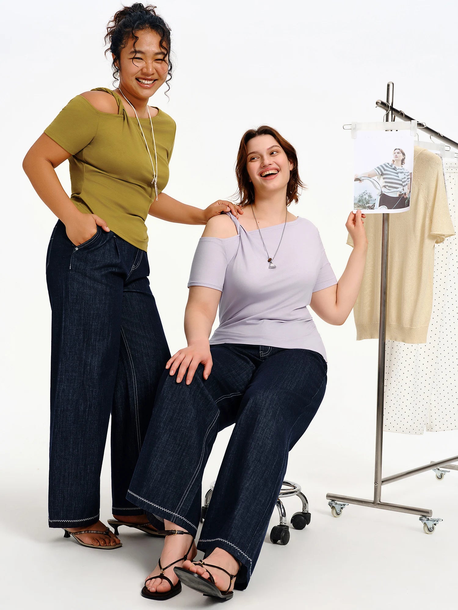 DUSHU 2026 Calça Jeans Feminina de Cintura Alta com Costura Contrastante e Perna Reta - Calça Casual para Uso Diário e Deslocamento