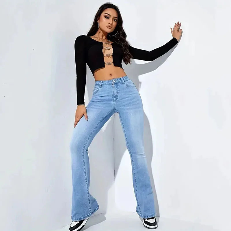 Lucyever calças jeans femininas flare vintage americana streetwear slim y2k punk jeans feminino clássico cintura alta calças largas perna