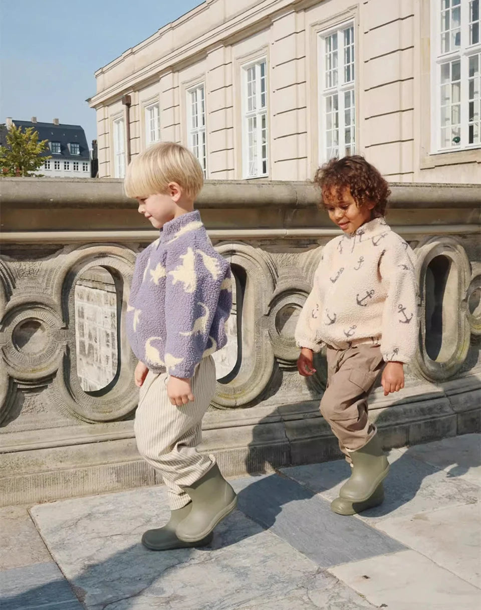 2024 inverno ks crianças algodão lã de cordeiro quente outerwear roupas meninas impressão casacos do bebê meninos mais jaquetas de lã crianças roupas