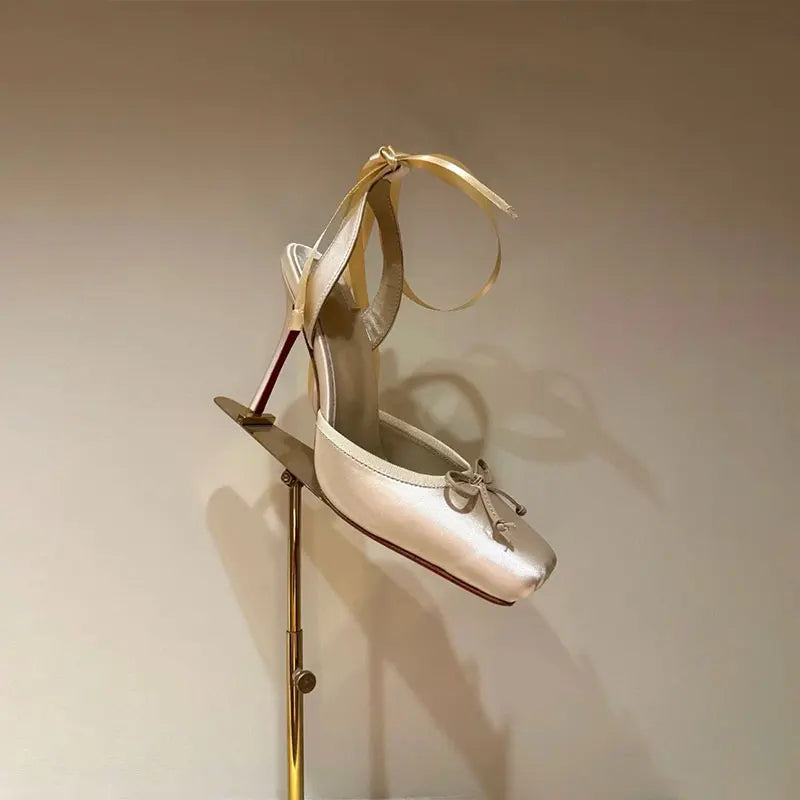 Sandálias stiletto de ar traseiro feminino quadrado bandana borboleta festa de casamento ballet salto alto 2025 verão novo estilo