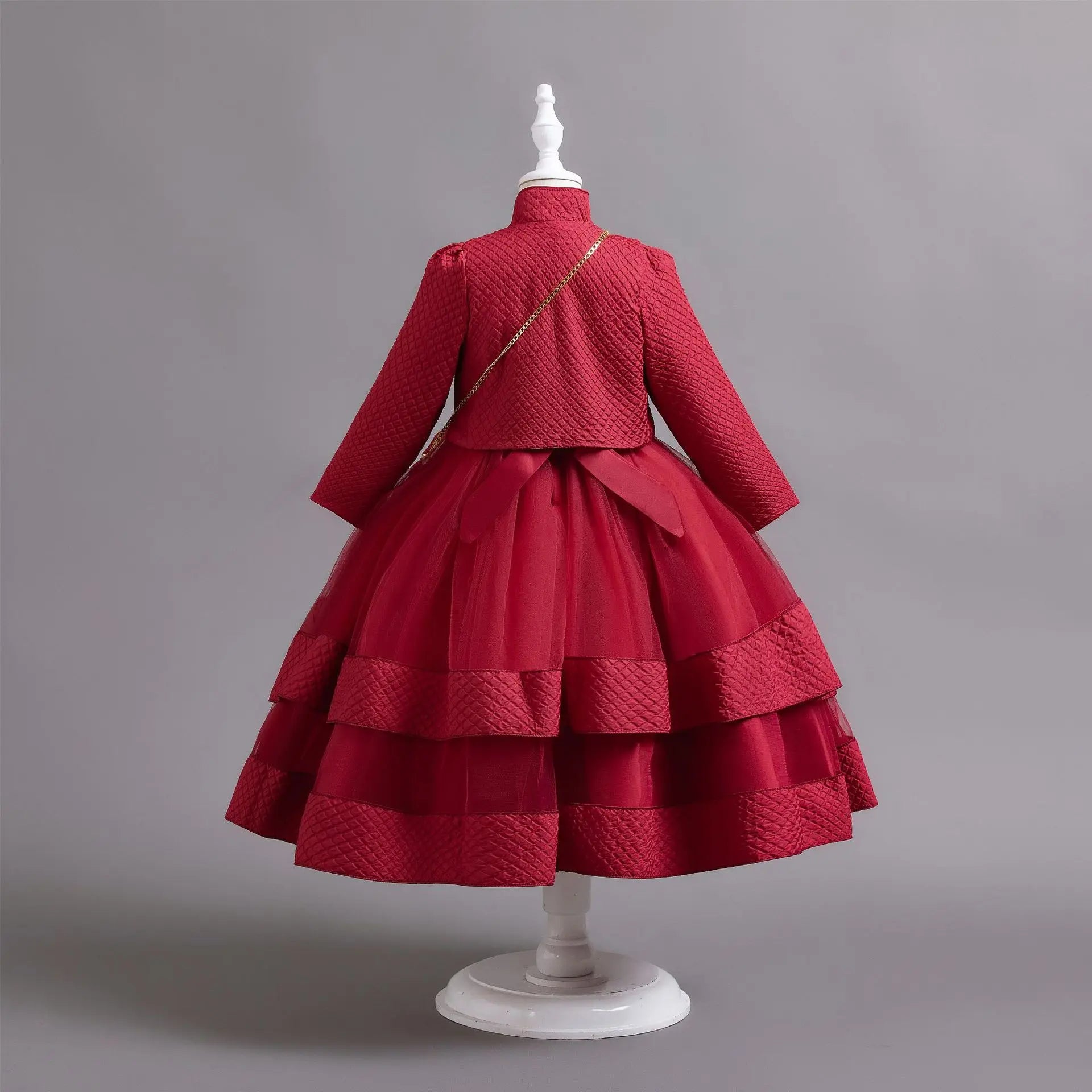 Novo outono/inverno vestido de festa de manga longa elegante menina bordado vestido de desempenho de natal saco de presente para crianças de 3 a 11 anos