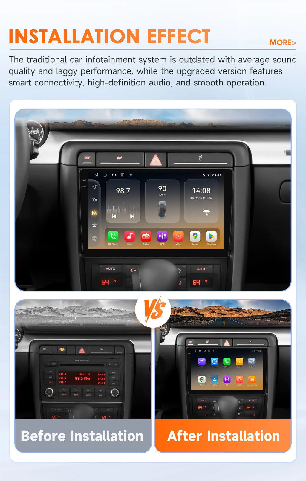 Rádio de Carro Android 2Din de 9 polegadas Hizpo para Audi A4 B8 B7 B6 S4 RS4 2000 - 2009 SEAT Exeo BT 4G DSP RDS CarPlay Navegação GPS 360CAM