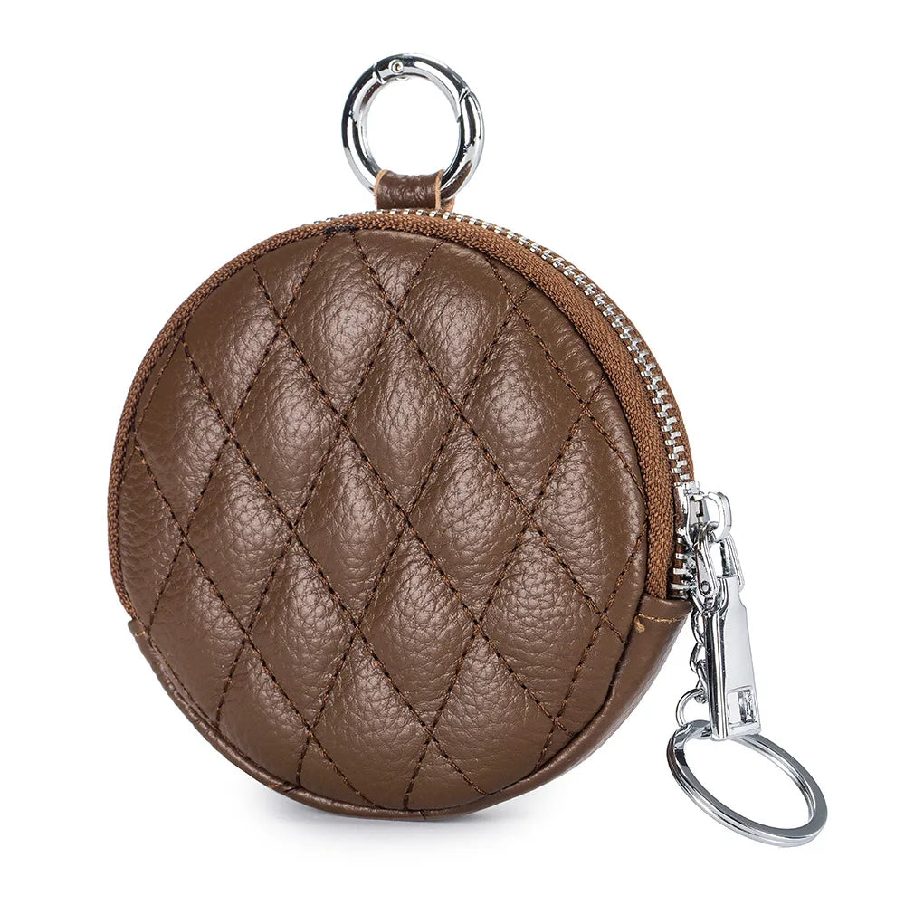 Mini porta-moedas de couro real para mulheres, carteira de costura de diamante mini organizador, bolsa de dinheiro pequena para chaves e fone de ouvido