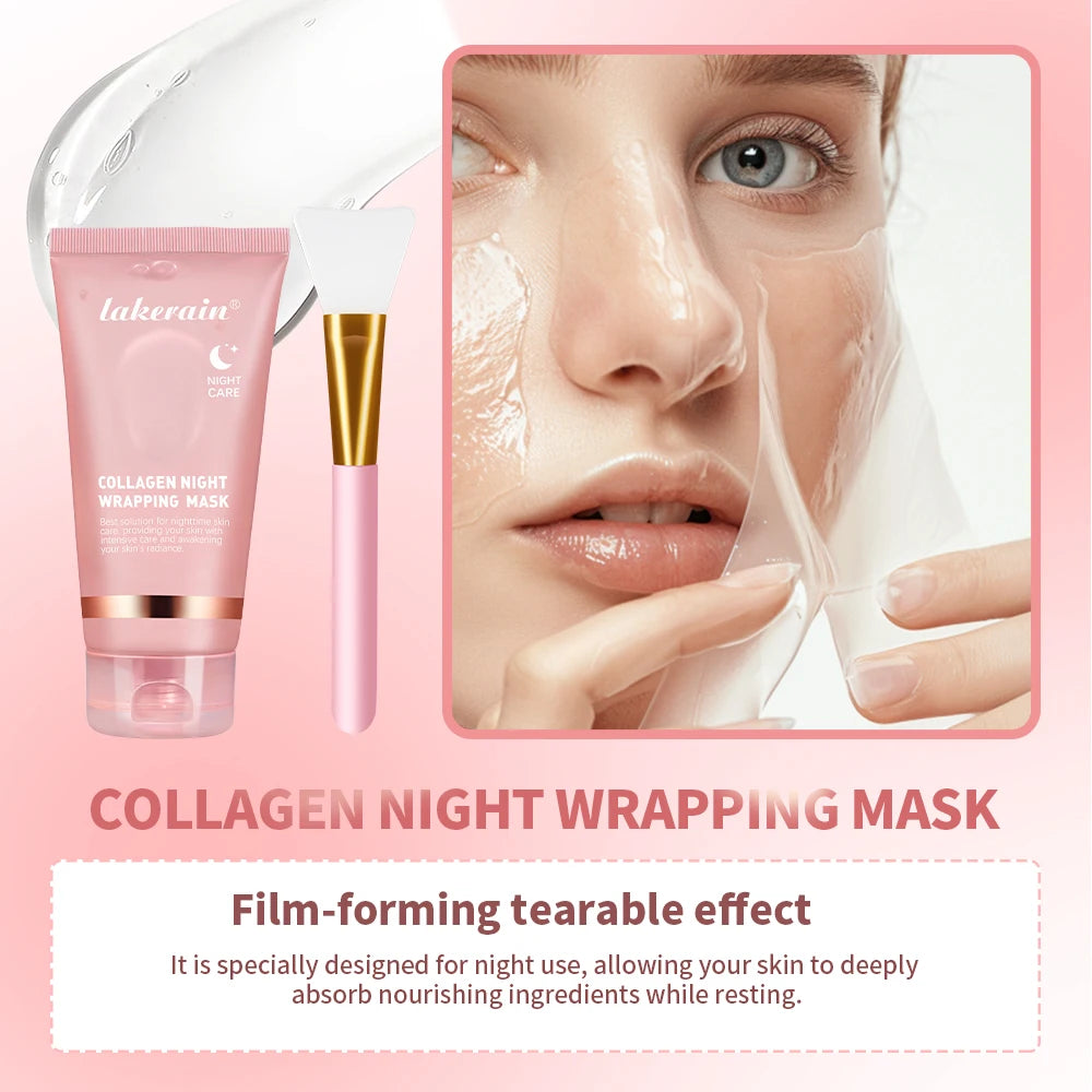 Máscara Facial Noturna de Colágeno Peel Off Hidratante, Reduz Linhas Finas e Ressecamento, Hidratação e Iluminação, Cuidados com a Pele Coreana