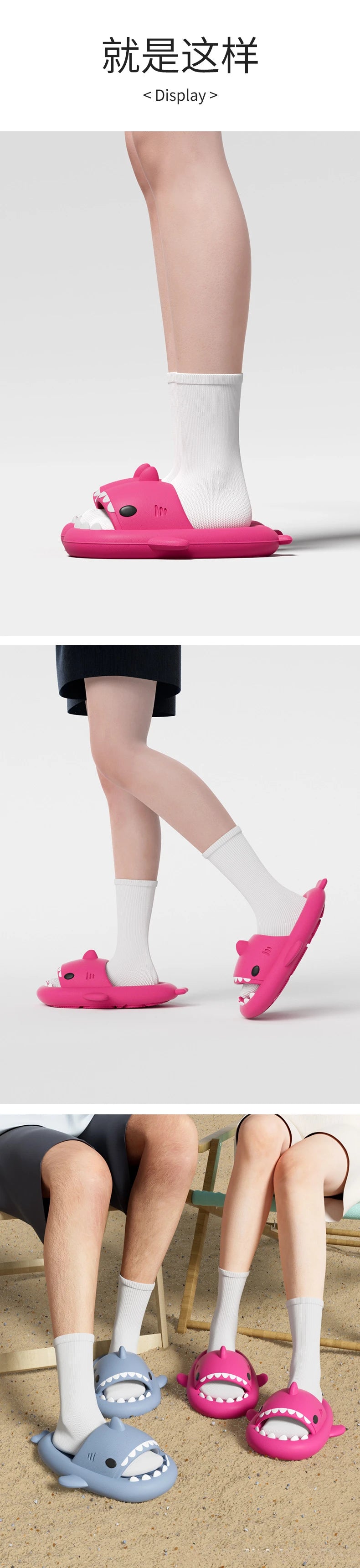 4cm sola grossa chinelos de tubarão das mulheres dos homens indoor banheiro slides bonito dos desenhos animados 2024 sapatos verão feminino masculino rua praia sandálias