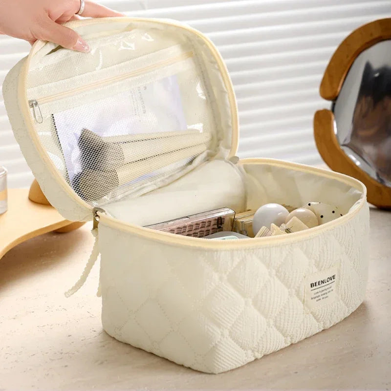 Conjunto de bolsa de maquiagem acolchoada bolsa de maquiagem feminina grande floral sacos de maquiagem bonito algodão bolsa cosmética viagem saco de armazenamento de produtos de higiene pessoal