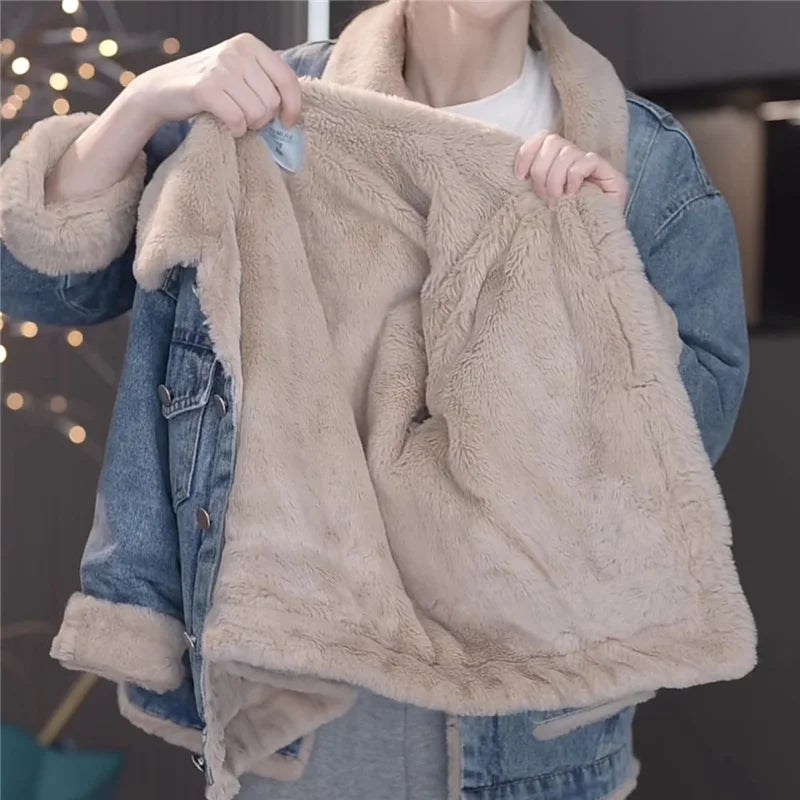 Meninas mais veludo denim jaquetas inverno grosso casacos quentes crianças acolchoado parka solto lapela outerwear novo frio snowsuits