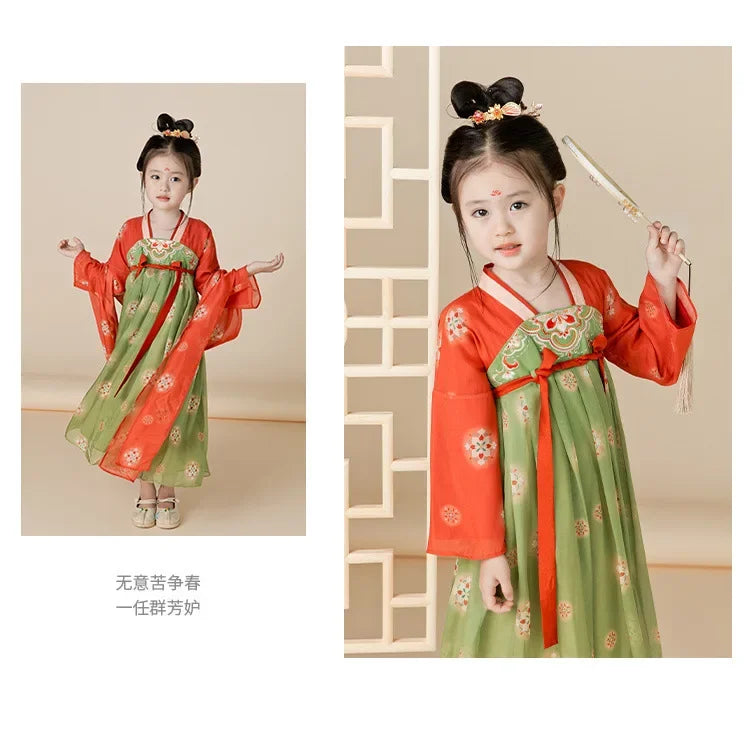 Traje de festa de verão vestidos da menina do vintage crianças roupas vestido casual bebê chinês hanfu cosplay crianças princesa meninas vestido