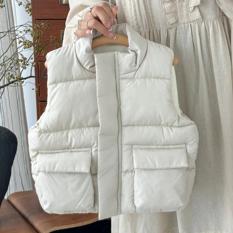 Outono crianças para baixo colete de algodão inverno meninas meninos quentes sem mangas casacos crianças moda roupas outerwear 2-6 anos