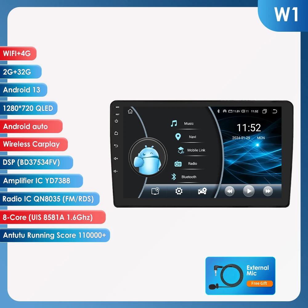 Rádio de Carro Android 2Din de 9 polegadas Hizpo para Audi A4 B8 B7 B6 S4 RS4 2000 - 2009 SEAT Exeo BT 4G DSP RDS CarPlay Navegação GPS 360CAM