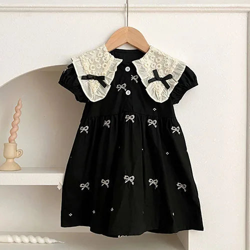 2025 novo verão crianças vestido 2-6 anos crianças vestidos de princesa manga voadora algodão bordado bebê menina vestido de festa irmã roupas