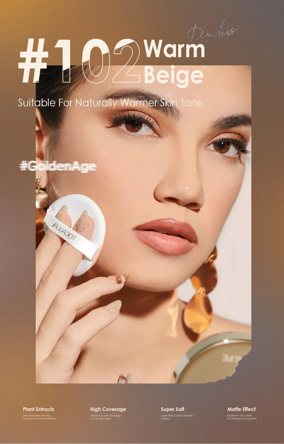 Focusallure fundação almofada de ar à prova dwaterproof água base fosca poros alta cobertura creme facial nutritivo suave fundação maquiagem