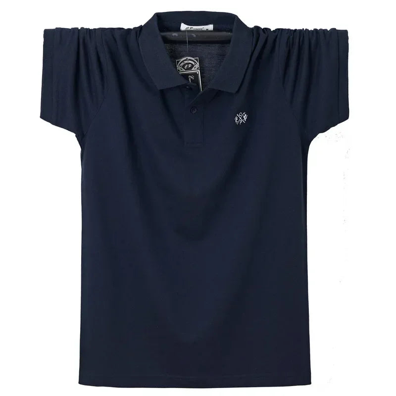 Camisa polo masculina de verão, roupas de marca de algodão puro, camisa polo masculina casual de negócios, manga curta, respirável, camisa polo macia 5xl