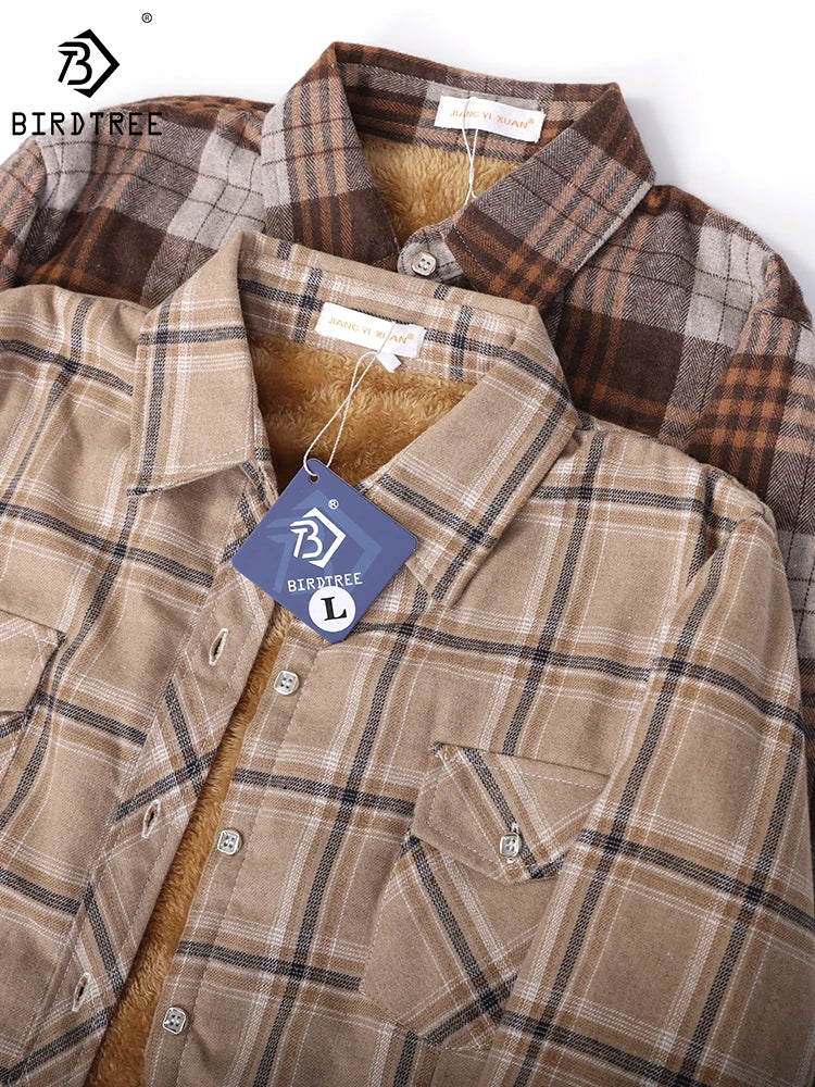 Camisa Xadrez Feminina de Veludo Grossa e Quente, Blusa Casual de Manga Longa com Forro de Lã para Inverno, Tamanhos M-5XL, Roupa de Outono T77710A