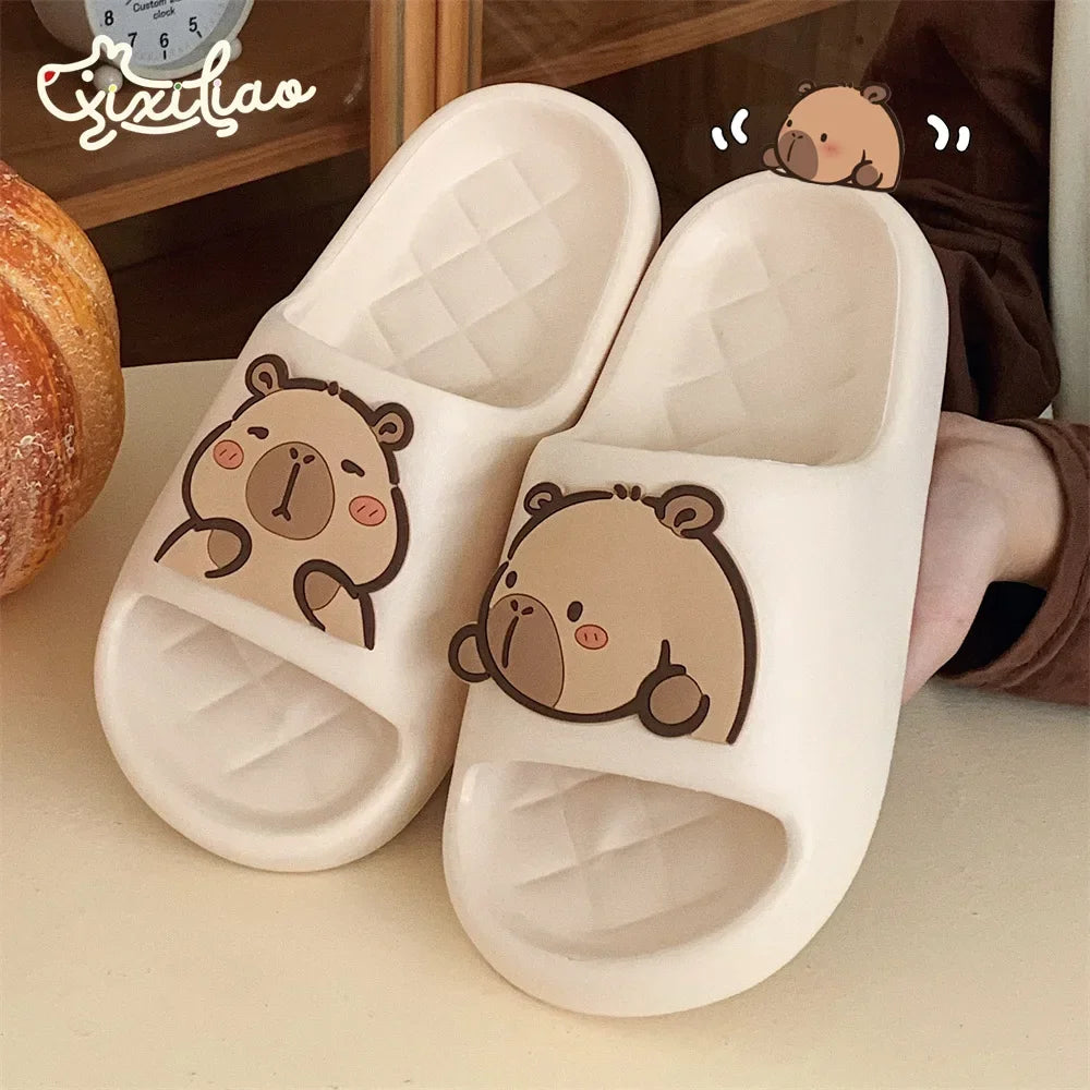 Capivara flip flops feminino chinelo kapibara bonito nuvem sandálias verão praia slides casa quarto sapatos kawai plana feminino eva