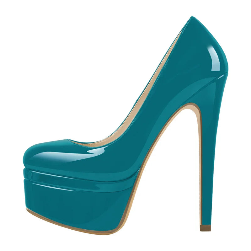 Onlymaker feminino dedo do pé redondo plataforma dupla bombas super salto alto deslizamento em sapatos de festa de casamento stiletto saltos tamanhos grandes