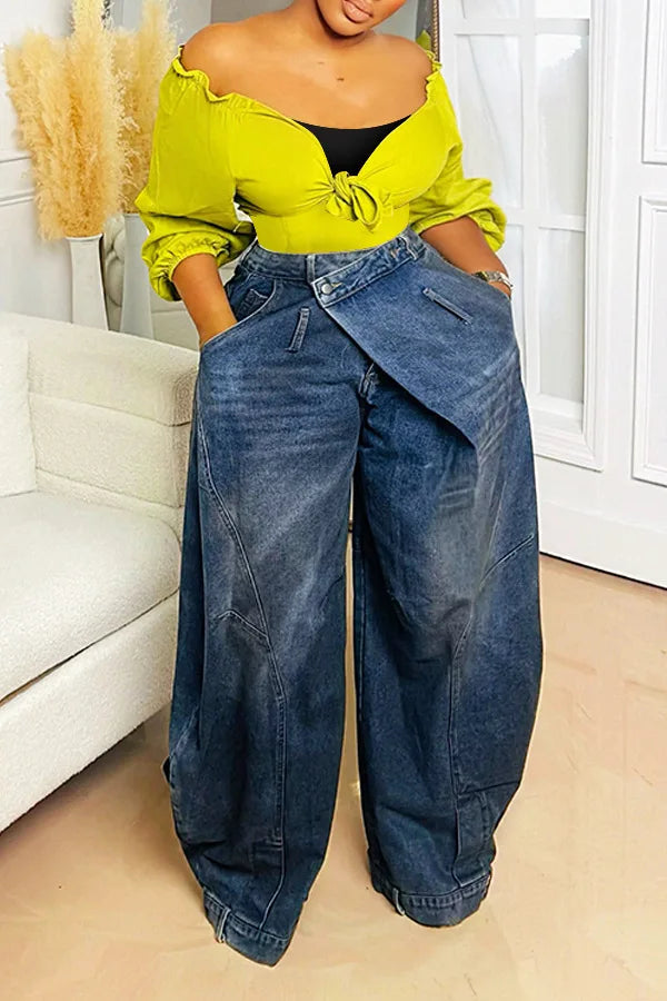 Calças de brim calças de perna larga mulheres vintage denims calças soltas estiramento meados de cintura lavado angustiado até o chão 2025 streetwear