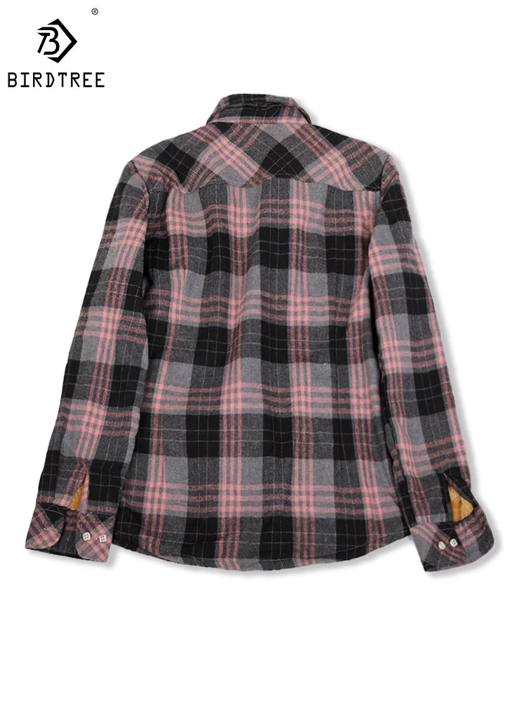 Camisa Xadrez Feminina de Veludo Grossa e Quente, Blusa Casual de Manga Longa com Forro de Lã para Inverno, Tamanhos M-5XL, Roupa de Outono T77710A