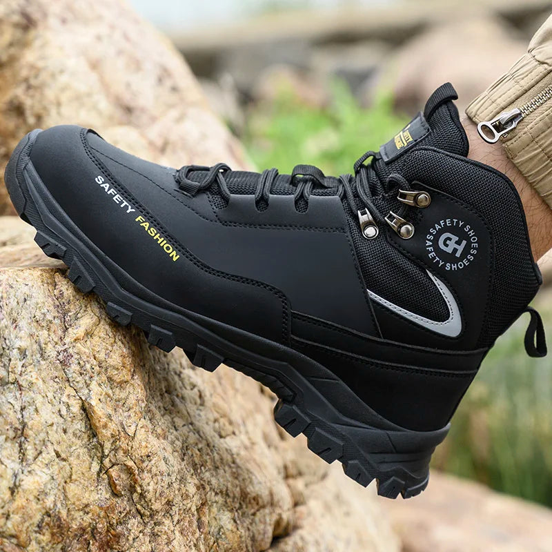 Moda novos sapatos de trabalho de segurança anti-esmagamento anti-punctura anti-odor homens usam sapatos antiderrapantes botão fivela sapatos de dedo do pé de aço à prova dwaterproof água