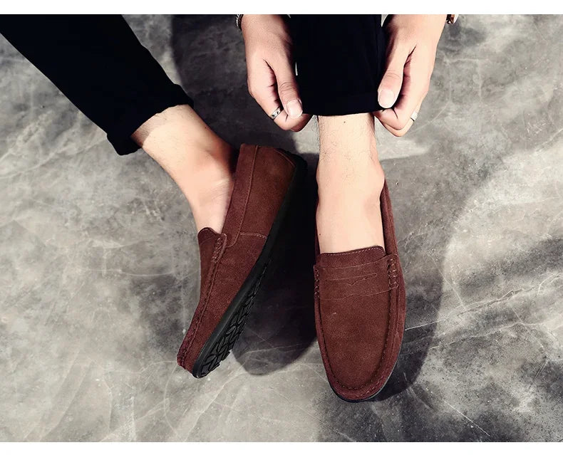 Couro do plutônio camurça de vaca sapatos masculinos marca luxo casual formal mocassins calçados preto masculino sapatos de condução hombres