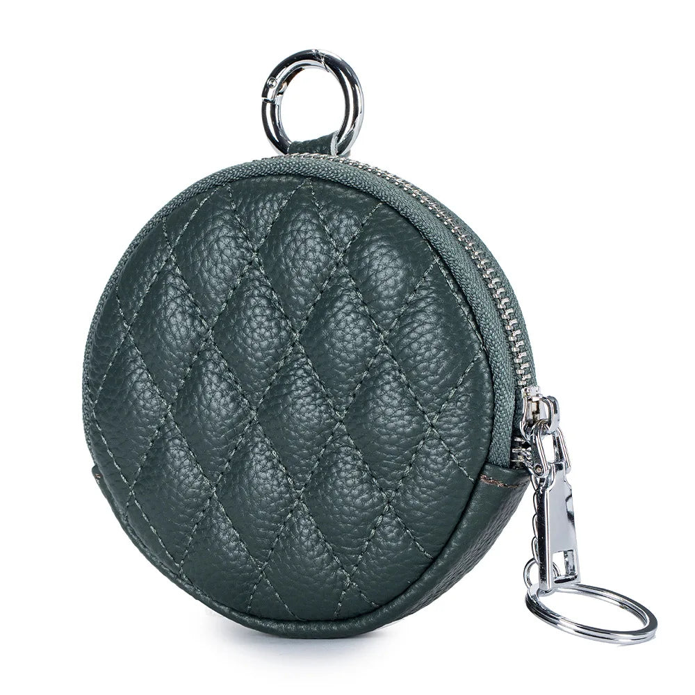 Mini porta-moedas de couro real para mulheres, carteira de costura de diamante mini organizador, bolsa de dinheiro pequena para chaves e fone de ouvido