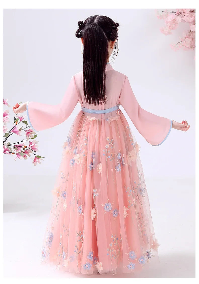 Traje de festa de verão vestidos da menina do vintage crianças roupas vestido casual bebê chinês hanfu cosplay crianças princesa meninas vestido