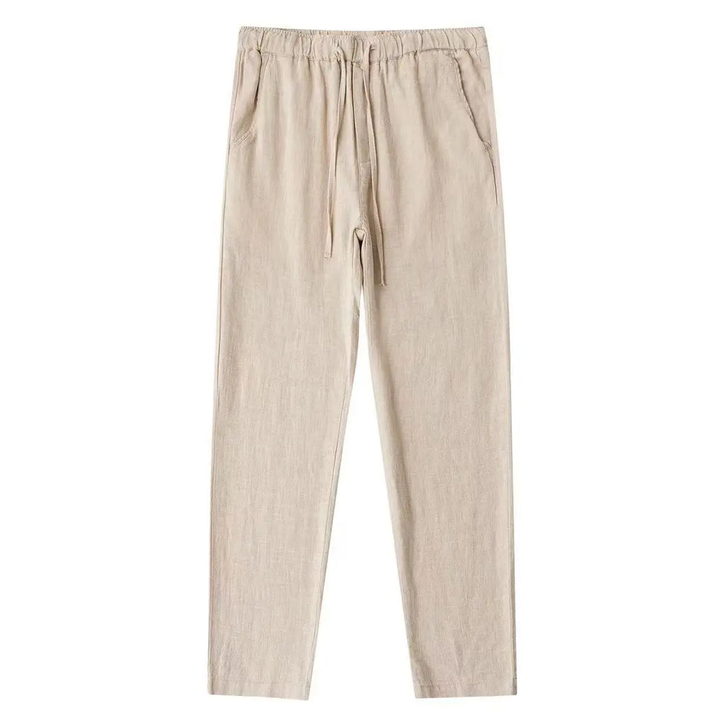 Calças de linho de algodão masculino outono novo respirável cor sólida calças de linho fitness streetwear volta com bolso