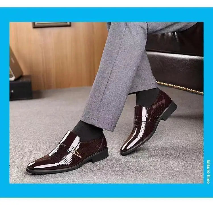 Sapatos de couro casuais de negócios masculinos casamento noivo estilo britânico altura aumentada verão respirável dedo do pé apontado calçados masculinos