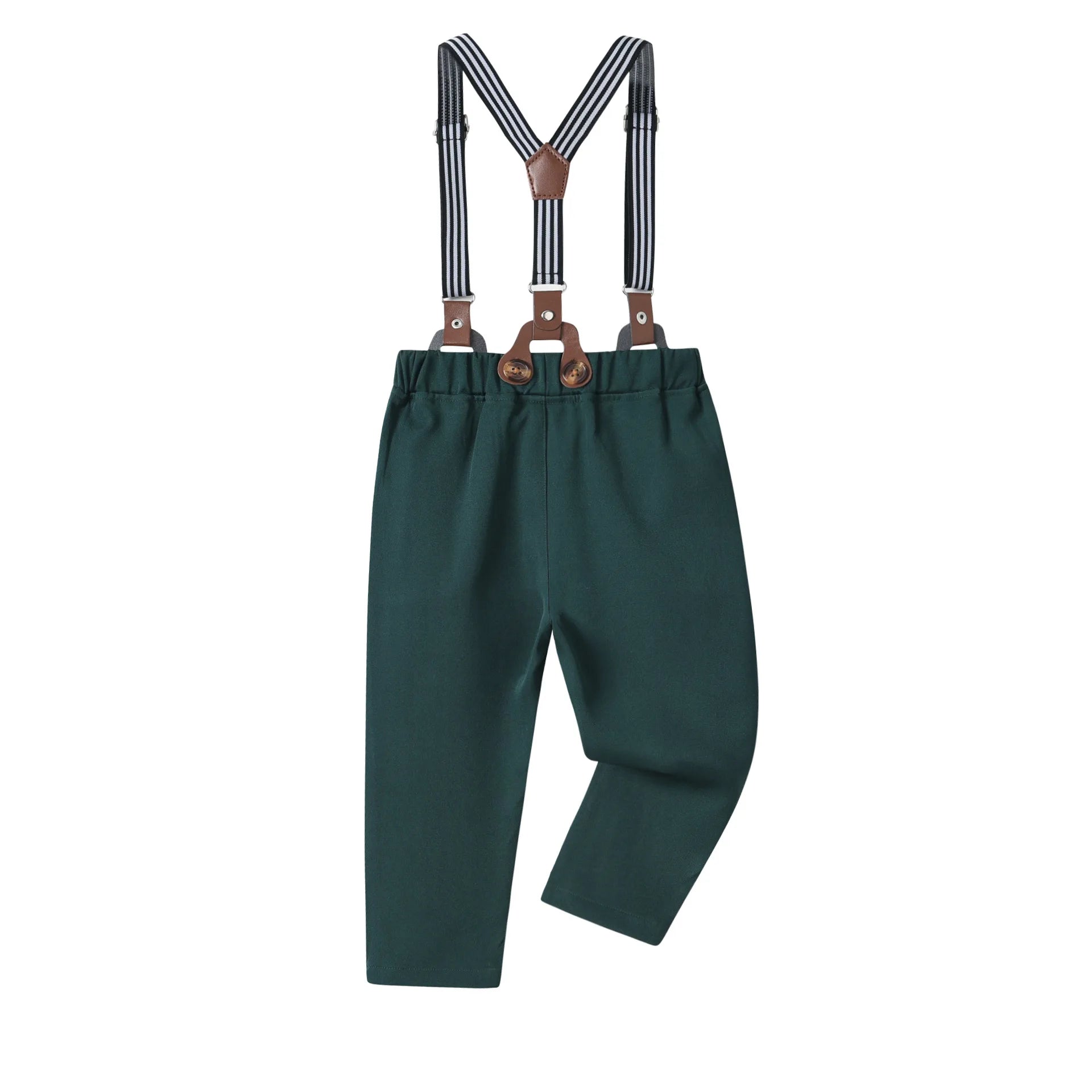 Camisa estampada às bolinhas com calças sólidas para meninos, conjunto de arco suspensor infantil, roupa de cavalheiro, traje de aniversário, 2 a 6 anos, primavera