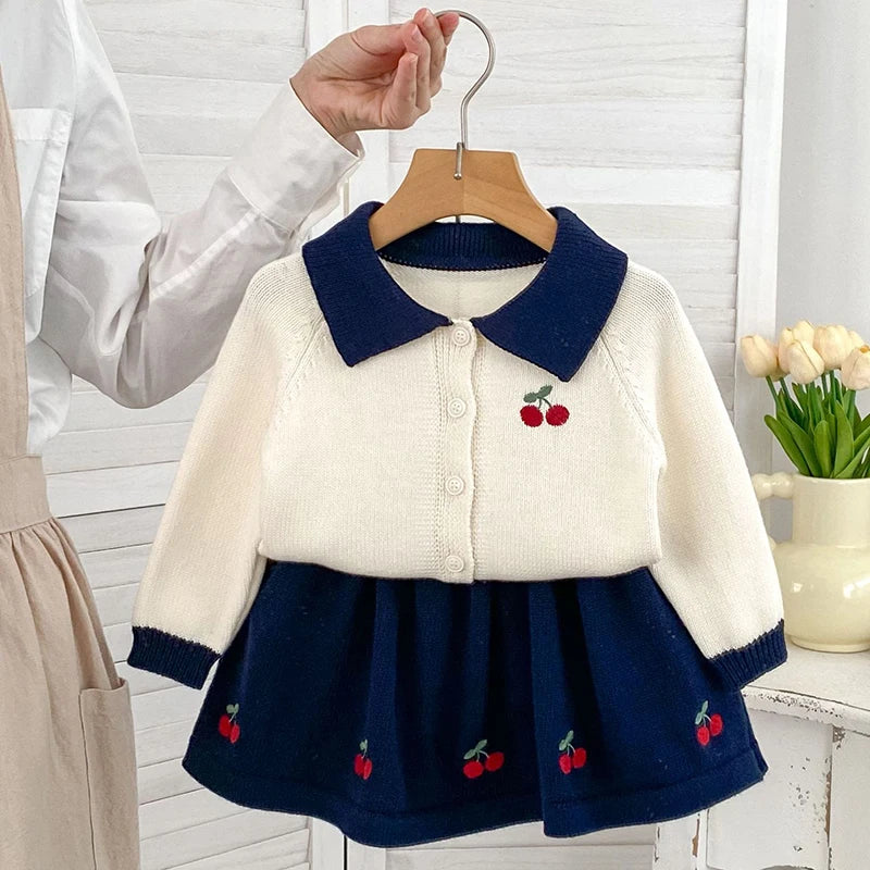 2025 novo outono 0-5yrs bebê meninas conjunto de roupas manga comprida malha cardigan casaco + saia curta crianças roupas de malha terno
