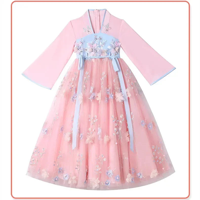 Traje de festa de verão vestidos da menina do vintage crianças roupas vestido casual bebê chinês hanfu cosplay crianças princesa meninas vestido