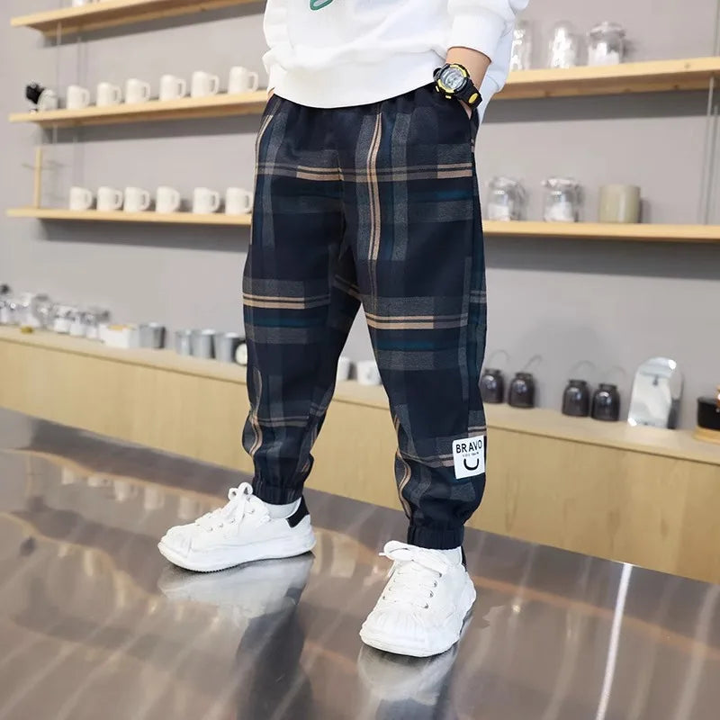 2024 moda meninos algodão xadrez calças primavera outono da criança casual crianças calças soltas moletom para adolescentes roupas